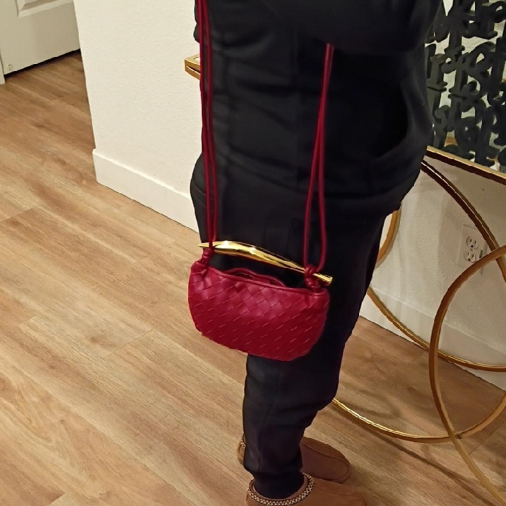 Bottega Veneta Red Crossbody Bag with Gold Accent